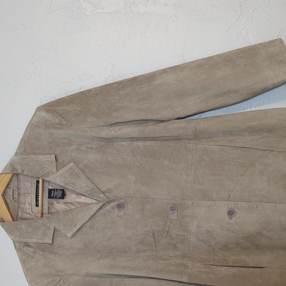 Dialogue Womens Tan Suede Leather Blazer QuietLuxury Minimalist Capsule Business - Picture 4 of 8